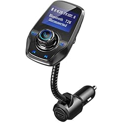 VICTSING Manos Libres Bluetooth Coche Transmisor FM, Radio Musica Receptor Altavoz Bluetooth FM, Reproductor de MP3 Transmitter, 1.44" LCD, 5V/2.1A USB, Tarjeta del TF-Negro