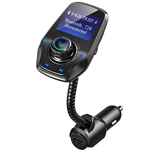 VICTSING Manos Libres Bluetooth Coche Transmisor FM, Radio Musica Receptor Altavoz Bluetooth FM, Reproductor de MP3 Transmitter, 1.44" LCD, 5V/2.1A USB, Tarjeta del TF-Negro