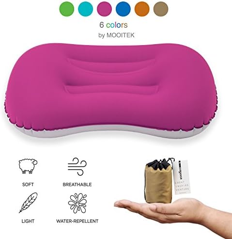 MOOITEK Ultralight Inflating Travel Camping Pillow, Compressible, Compact, Inflatable, Portable, Comfortable, Ergonomic Pillow, Neck &amp; Lumbar Support, Good Sleep, For Camp, Hiking, Travel, Office, Backpacking (Purple)
