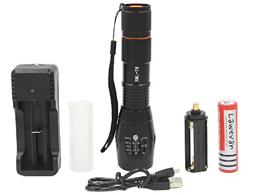 Lawevan® LED CREE XM-L T6 1600 Lumen Taschenlampe 5 Modi Einstellbare Zoomable Taschenlampen+18650 Akku+USB Ladegerät