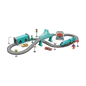 OANGO  DIY Train City Track for Kids | DIY 66PCS Remote Control City Track Electric Train Track Set for Children (Multicolor)