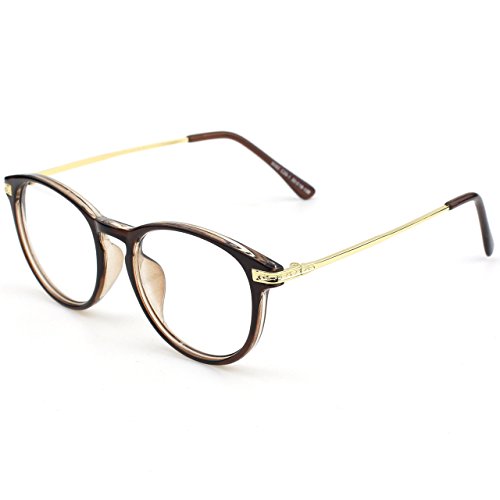 GQUEEN Mode Fausse Lunettes de vue Femme Ronde Anti-rayonnement UV en métal Temple Horn avec jante claire PN2