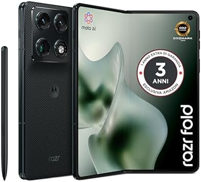 motorola razr fold con 3 anni di garanzia (16/512GB, tripla camera 50MP, Display interno 8.1" esterno 6.6" pOLED 165Hz, Snapdragon® 8 Gen 5, 6000mAh, TurboPower 80W, Android 16) PANTONE Blackened Blue