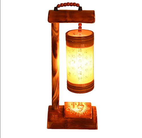 Preisvergleich Produktbild HHORD Hölzernes Schlafzimmer Nachttisch Warm Retro Retro kreative Persönlichkeit einfache Schreibtisch Lampe Bambus Kunst antike Druck geschnitzte Lampe (Breite 18cm, 40cm)