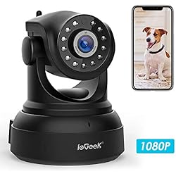 Caméra IP WiFi, ieGeek 1080P HD Caméra de Surveillance D'intérieur sans Fil, Caméra Sécurité Pan/Tilt avec Audio Bidirectionnel, Vision Nocturne, Alerte de Détection de Mouvement, Email Push -Noir