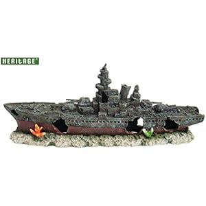 [Gesponsert]Heritage Pet Products Modell eines Kriegsschiffes fürs Aquarium, Schiffswrack, handbemalt
