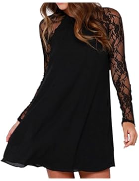 Damen Spitze Chiffonkleid Beiläufiges Langarm Minikleid T-shirt kleid Lose Knielang Partykleid Kleider