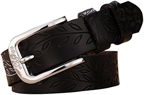 GoGou Cool Leather Carved Belt for Jeans Designer Cowgirl Belts (Black)