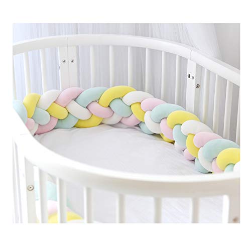 Preisvergleich Produktbild Bettumrandung,Baby Nestchen Kinderbett Stoßstange Weben Bettumrandung Kantenschutz Kopfschutz für Babybett Bettausstattung 220cm (Weiß + Gelb + Rosa + Grün)