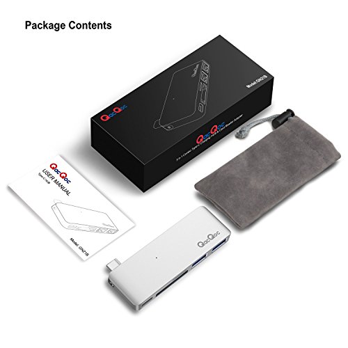 GN21B Typ-C Hub USB C Adapter mit 1 USB-C Anschluss (Stromversorgung), 1 SD-Karte Steckplatz, 1 Mikro-SD Steckpatz und 2 Superspeed USB 3.0 Ports Aluminiumgehäuse geeignet für MacBook, MacBook Pro, Google Chromebook, Hua Wei Matebook (Silber) - 6