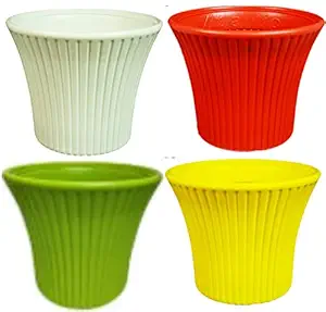 KHOJI Plastic Sunshine Flower Pot (A Set of 4 Multicolored pots)