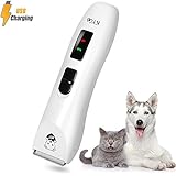 KYG USB Tierhaarschneider Schermaschine Hunde Katzen Wiederaufladbare Haarschneider mit 1000mA-Akku 4 Aufsätze Keramik Tierhaarschneidemaschine Weiß