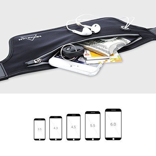 Sport Bauchtasche, MOSSLIAN Stilvolle Super Leichte Reise Elastische Hüfttasche Gürteltasche Laufgürtel Reflektorstreifen und mit Kopfhöreröffnung geeignet für Handy iPhone 7 6 Samsung Galaxy S6 Huawei P9 Mate 8 HTC ONE bis 6 Zoll Smart Phone für Damen Herren Joggen,Fitness, Lauftraining (Schwarz) - 7