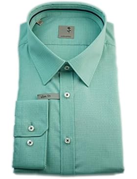 Seidensticker Herren Langarm Hemd Schwarze Rose Slim Fit Kent Tape grün kariert / strukturiert 240520.75