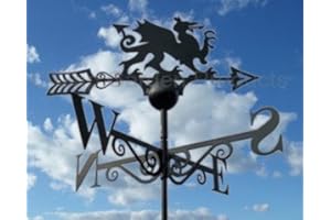 GAP GARDEN PRODUCTS - Welsh Dragon, Y Ddraig Goch, (Wales) Design Weathervane. Solid Metal Construction and Coated in a Durable Black Finish