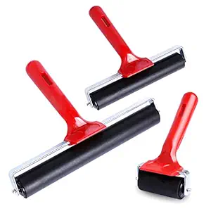 UCEC 3 PCS Rubber Rollers, Durable Hard Rubber Brayer Rollers for Crafting, Glue Roller Paint Brush for Printmaking Stamping Gluing, Anti Skid Tape Construction (2.4??, 5.9??, 7.9??)