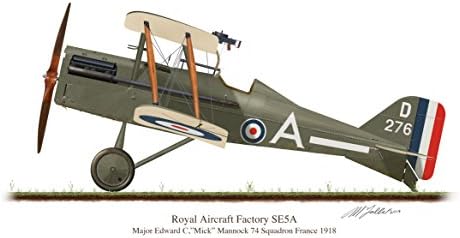 Profile Artwork, SE5A Vintage British Aircraft 1918 Mick Mannock A5 Glossy Photo Print First World War WW1 signed