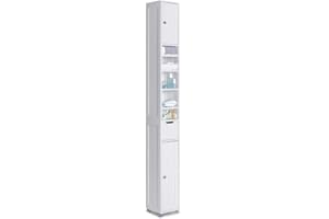 VOUNOT® Armario para Baño Alto Mueble Columna de Baño, Estanterías con 2 Puertas y 1 Cajón, Estantes Ajustables Espacio Abierto, Mueble Auxiliar de Almacenaje para Salón Dormitorio, 20x20x180cm,Blanco