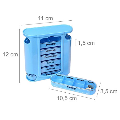 S/O® Tablettenbox blau mit blauen Schiebern 7 Tage Pillen Tabletten Box Schachtel Tablettendose Pillendose Pillenbox Tablettenboxen Pillendosen Pillen Dose Wochendosierer - 5