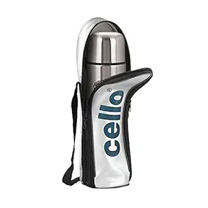 Cello Flip Style Stainless Steel Bottle with Thermal Jacket (1000ml, Silver)