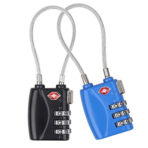 QMAY Cerraduras de Equipaje de Viaje, 2 Pack Cerraduras de Combinación de 3 Dígitos Candado and Suitcase Lock, para Equipaje, Candado Maleta, Gimnasio Locker, Azul y Negro