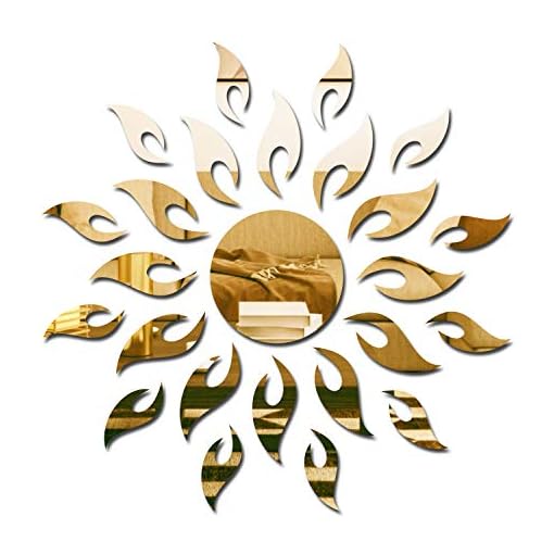 Wall1ders - Sun 1.5 Feet Golden 3D Mirror Stickers for Wall Large Size, 3D Wall Mirror Sticker, Mirror Wall Stickers for Living Room, Hall, Bed Room, Home & Offices, Acrylic, 45 cm x 45 cm