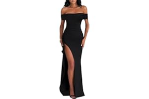 AOWVUTS Women Evening Party Dress High Slit Prom Dress Sexy Split Off Shoulder Dinner Gowns Dresses Ladies Solid Elegant Wrap Maxi Dresses for Cocktail Club Wedding Formal Gowns