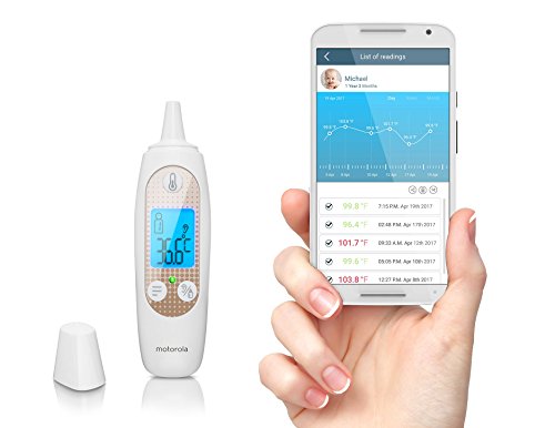 Preisvergleich Produktbild Motorola Baby MBP69SN Ohrthermometer für Babys, Kinder, Erwachsene , Fieberthermometer mit Bluetooth Konnektivität , Smartphone kompatibel , Sekundenschnell und exakt