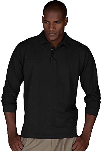 Mens Long Sleeve Pique Polo T Shirts Sizes XS to 4XL WORK CASUAL SPORTS LEISURE (S - SMALL, BLACK)