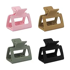 Bakefy 4 piece Hair Claw Clips Medium Hair Clips for Thin Hair, 2 Inch Matte Square Claw Clips for Fine Hair/Medium Thick Hair, Pastel Hair Clips for Women Girls, Nonslip Jaw Clips Hair Clamps