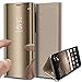 Produktbild Jinghuash Hülle Kompatibel mit Samsung Galaxy A50 Spiegel Handyhülle PU Leder Hülle Flip Case Transparent Clear View PC Bumper Standfunktion und Magnetverschluß Lederhülle Schutzhülle,Gold