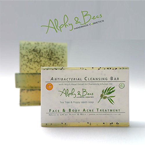 1pc - Anti Bacterial Soap - Tea Tree & Poppy Seeds - Face & Body Acne Treatment with Witch Hazel Extract & Chamomile Infusion Oil