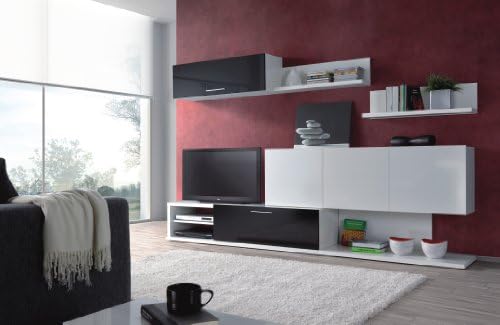 Kendra Large White &amp; Black Tv Unit with Overhead Storage Cupboards &amp; Shelves