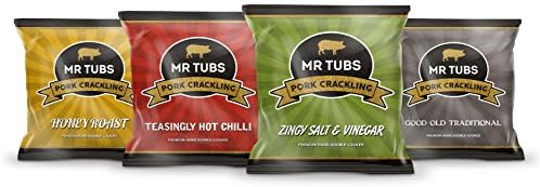 Mr Tubs Flavoured Pork Crackling Mixed Foil Bags 20 x 28g 5 of each Flavour