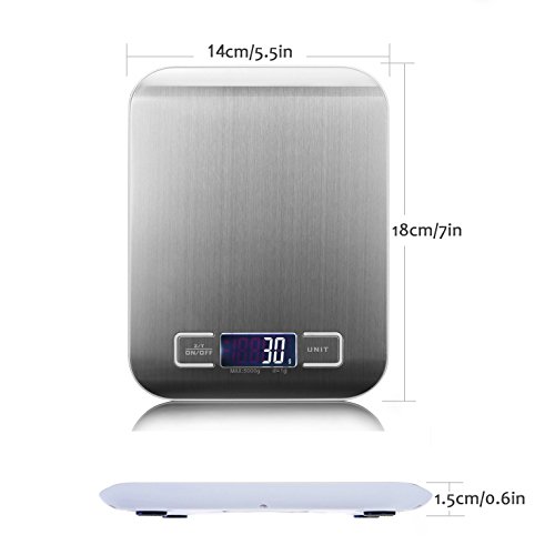 Die elektronische waage – MAVIE 11lb / 5kg – digital – küche essen skala mit lcd – display, silber, edelstahl kochen skala, genauigkeit 0.01oz/1g - 6