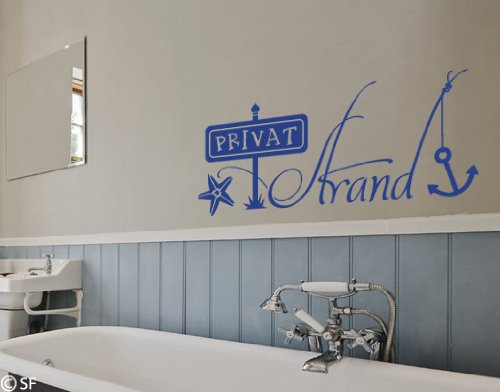 Wandtattoo Privatstrand uss422 Wandaufkleber Wandsticker Bad Badezimmer 100 x 41 azurblau - 4