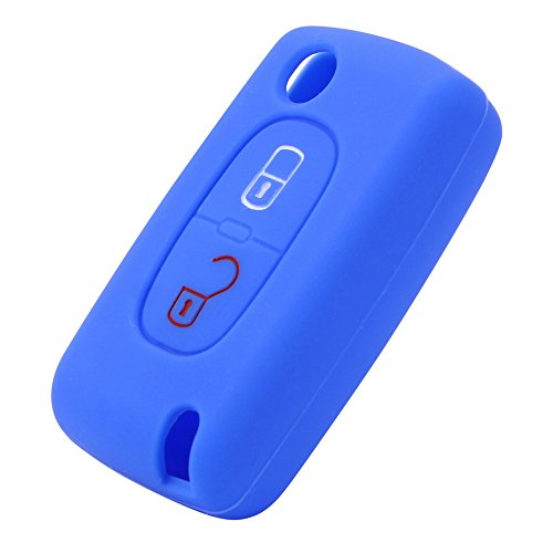 NOPNOG auto chiave Shell silicone chiave cover protettiva 2 tasto blu per Peugeot 207 307