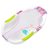 MATERIAL:Hamaca para bañera bebe es de material red poliéster y hebilla,es transpirable y antideslizante el red cuando los niños está duchado , la ABS hebilla se puede fijar en la bañera, no necesita preocupar mover el soporte de baño. la pequeña y suave almohada es muy cómoda para su cabecita de bebe