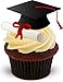Produktbild ABSCHLUSS MÖRTELBRETT UND PAPIERROLLE - 12 essbare hochwertige stehende Kuchen Toppers - GRADUATION MORTAR BOARD & SCROLL