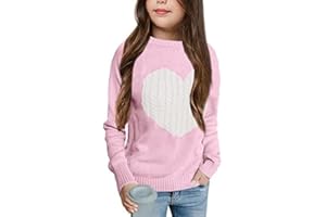 Haloumoning Girls' Pullover Sweaters Long Sleeve Cute Heart Pattern Crewneck Knit Jumper Tops