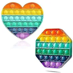 AERYS Pop It Fidget Toys, Silicone Push Pop Bubble Fidget Sensory Toy, Autism Special Needs Stress Relief Toy, Anti-Anxiety Fidget Toy, Novelty Gifts for Girls & Boys Heart + Octa