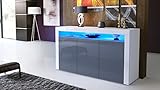 Sideboard Kommode Valencia, Korpus in Weiß matt / Front in Grau Hochglanz mit Rahmen in Weiß Hochglanz - 