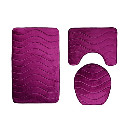 Gaddrt 3Pcs Non-Slip Suction Grip Bath Mat Bathroom Kitchen Carpet Doormats Decor Hot Pink 2