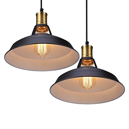 Iluminación Industrial Colgante,Greempire Lámpara Metal Colgante Estilo Rústica y Vintage,Bombilla E27 Vintage Colgante para Restaruante,cafetería,Bar,Sala de Estar y Oficina(2 Pack)