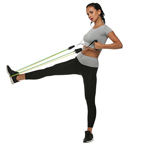 Ancheer Premium Fitness Widerstandsband, Resistance Bands Set 11tlg, Widerstandsbänder aus Latex+Griffe, Hochleistung Elastische Fitness-Übung Ausdehnungs-Röhren Fitnessbänder – Geeignet für Männer & Frauen – Beste Hochfestigkeit Latex Schlauchband Perfekt für Yoga Pilates Fitness Krafttraining - 7