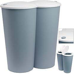 Double Poubelle 2 x 25L Bleu Poubelle Duo Bouton-Poussoir Automatique 50 x 53 cm