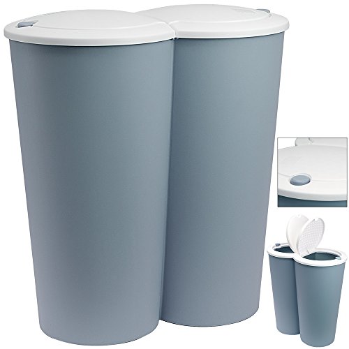 Double Poubelle 2 x 25L Bleu Poubelle Duo Bouton-Poussoir Automatique 50 x 53 cm