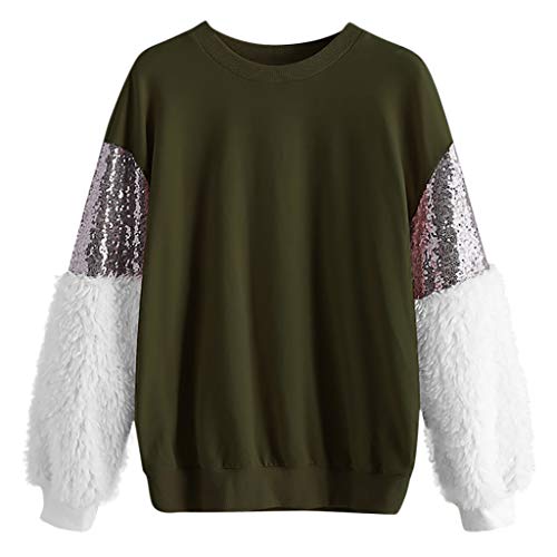 Preisvergleich Produktbild Juliyues Damen Pullover Mode Frauen Langarm Pailletten Flauschiges Sweatshirt Oansatz Pullover Oberteile Tops Bluse