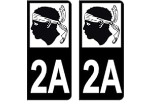 HADEXIA Autocollant Stickers Plaque immatriculation Voiture Auto département 2A Corse-du-sud Logo Corse Full Noir Lot de 2