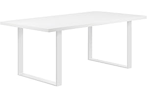 MOG CASA Mesa de Comedor Macon 180x100 cm Mesa de Cocina, Madera y Patas en Metal (Blanco + Blanco)